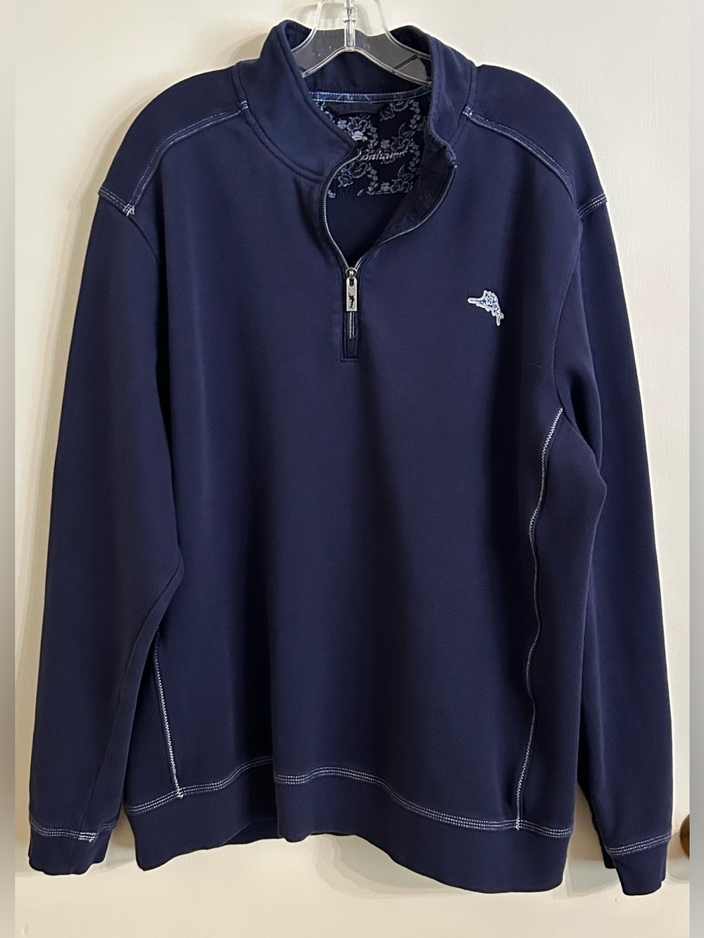 Tommy Bahama Men's Navy Quarter-Zip Pullover with Contrast Stitch